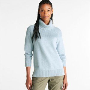 WOMEN'S L.L. BEAN - All-Day Waffle Sweater, Turtleneck - Light Blue - Size M